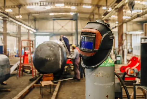 Protective welding mask on the factory