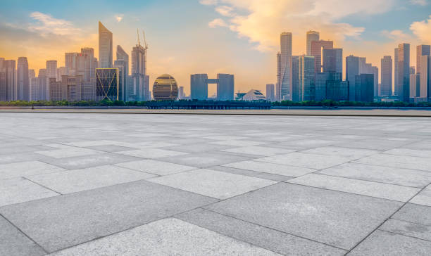 istock Empty Plaza Bricks and Hangzhou Architectural Landscape Skyline 1157933472