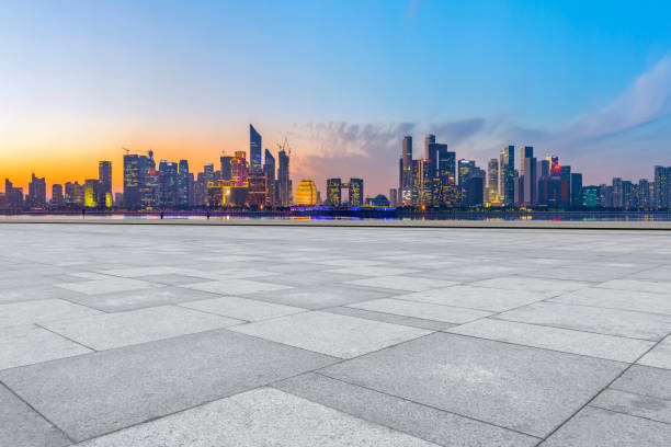 istock Empty Plaza Bricks and Hangzhou Architectural Landscape Skyline 1157935539