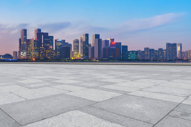 istock Empty Plaza Bricks and Hangzhou Architectural Landscape Skyline 1157935720