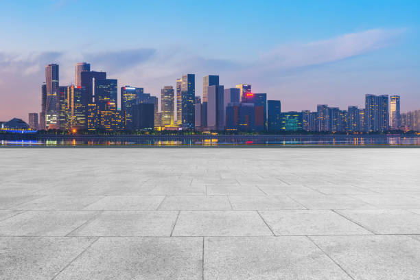 istock Empty Plaza Bricks and Hangzhou Architectural Landscape Skyline 1157936655