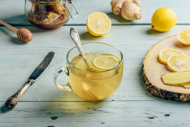 filiżanka herbaty z cytryną, miodem i imbirem - ginger tea cup cold and flu tea zdjęcia i obrazy z banku zdjęć