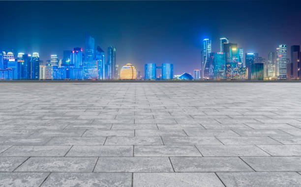 istock Empty Plaza Bricks and Hangzhou Architectural Landscape Skyline 1157938271
