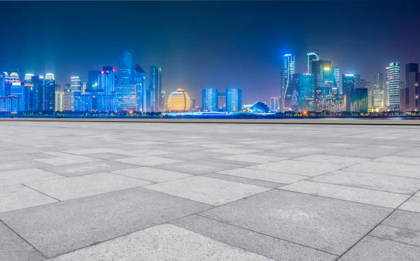 istock Empty Plaza Bricks and Hangzhou Architectural Landscape Skyline 1157938905