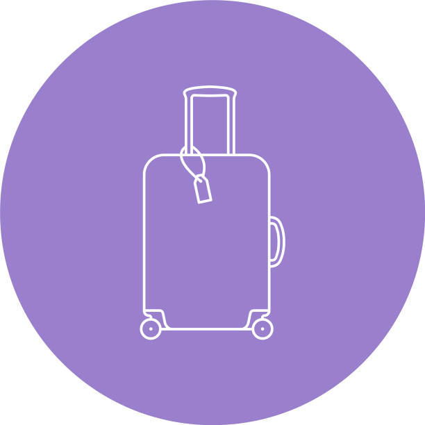 ilustraciones, imágenes clip art, dibujos animados e iconos de stock de icono de planificación de viajes y viajes de diseño plano de línea delgada: maleta - luggage tag label travel name tag