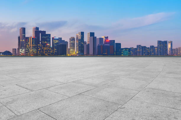 istock Empty Plaza Bricks and Hangzhou Architectural Landscape Skyline 1157940328