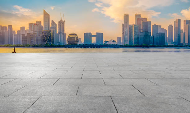 istock Empty Plaza Bricks and Hangzhou Architectural Landscape Skyline 1157941330