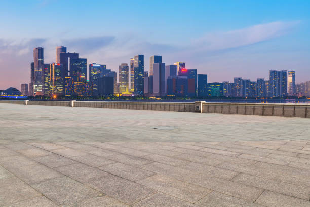 istock Empty Plaza Bricks and Hangzhou Architectural Landscape Skyline 1157942632