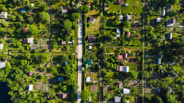 istock Tiny Plot Gardens, Ecology in big City, Aerial View 1157942884