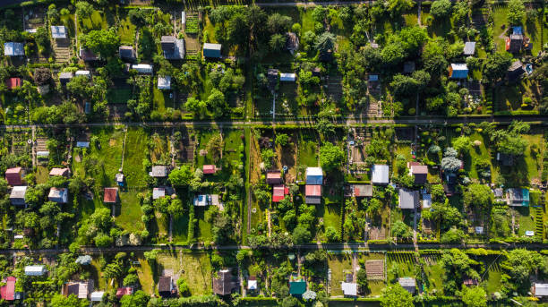 istock Tiny Plot Gardens, Ecology in big City, Aerial View 1157942915