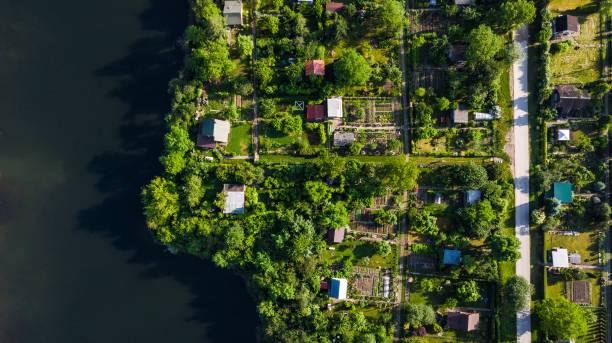 istock Top Down Aerial View over Plot Gardens in City, Tarnow, Poland 1157942975