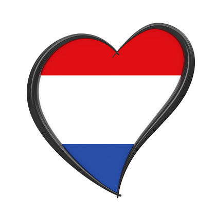 Netherlands Flag Inside Heart. Eurovision Song Contest 2020 in Holland on a white background. 3d Rendering