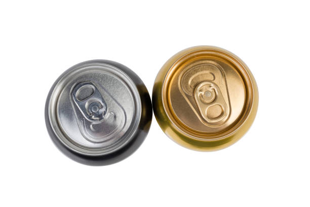 istock Top view of two sealed beverage cans on white background 1157948366