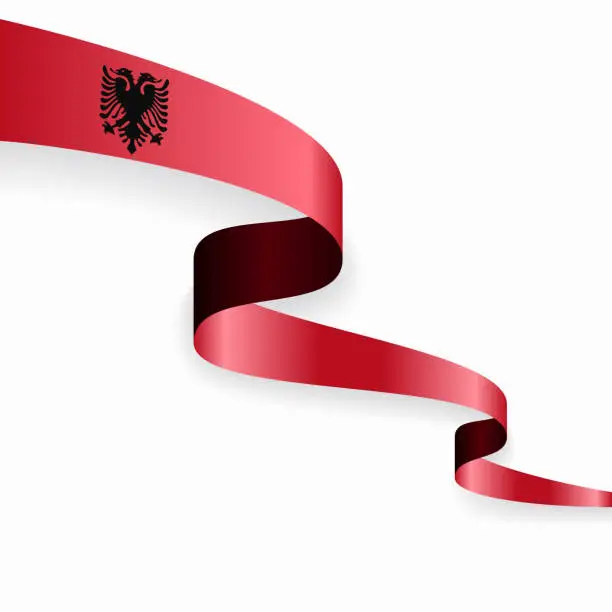 Vector illustration of Albanian flag wavy abstract background. Vector illustration.