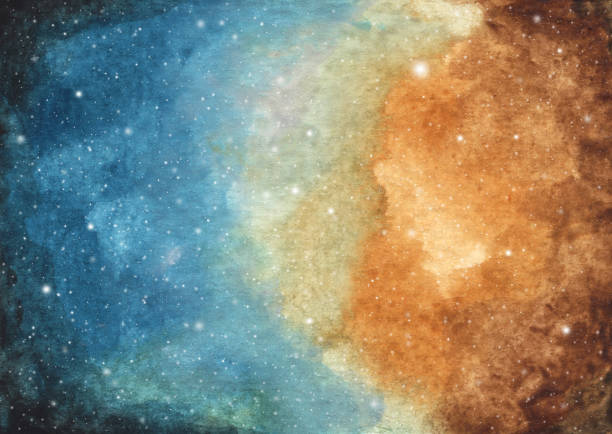 Abstract galaxy painting. Watercolor Cosmic texture with stars. Night sky. Abstract galaxy painting. Watercolor Cosmic texture with stars. Night sky. Milky way deep interstellar. Bright sky with blue and brown clouds, white stars splash. Colorful art space. cassiopeia stock illustrations