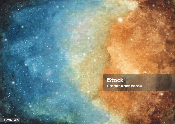 Abstract Galaxy Painting Watercolor Cosmic Texture With Stars Night Sky Stock Illustration - Download Image Now