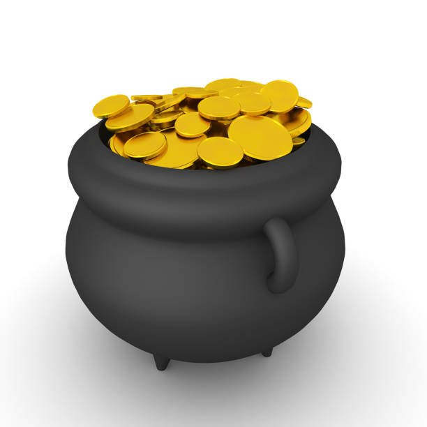 istock 3D Rendering of magical pot with gold coins 1157951042