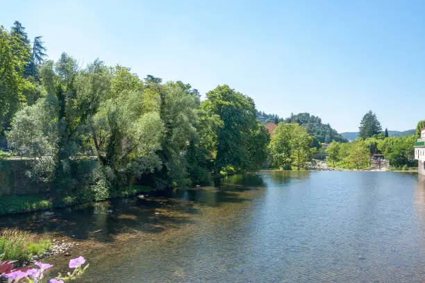 scenery around Vals-les-Bains, a commune in the Ardeche department located at the Volane river in southern France