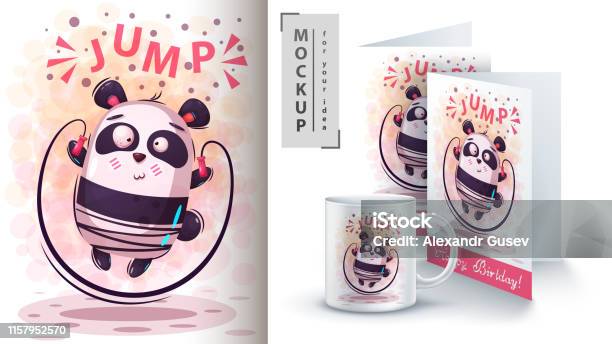 Cute Sport Panda Mockup For Your Idea Stock Illustration - Download Image Now - Panda - Animal, Animal, Animal Wildlife