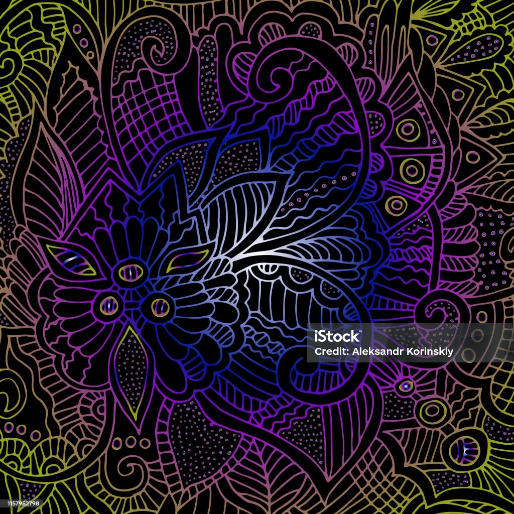 Psychedelic pattern. For meditation, soothing, twisting elements. Doodle drawn by hand Tapestry stock vector