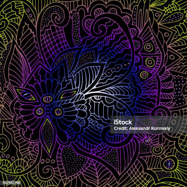 Psychedelic Pattern For Meditation Soothing Twisting Elements Doodle Drawn By Hand Stock Illustration - Download Image Now