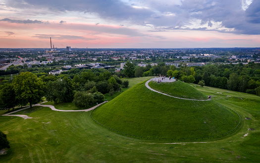 Krakus Mound in Krakow at sunset