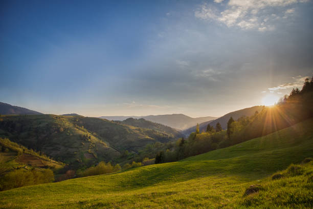 istock Sunset in the mountains landscape. Carpathian, Ukraine. 1157955275