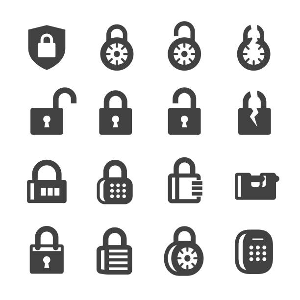 замки иконки - acme серии - lock padlock security equipment metallic stock illustrations