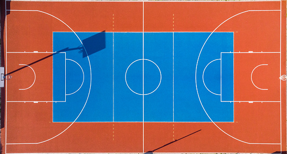 Colorful Basketball Outdoor Court, Aerial View.