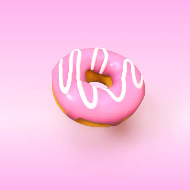 Vector illustration of Realistic tasty pink donut for Your business project. 3d illustration isolated on pink background. Vector Illustration