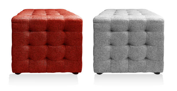 square fabric stool in red and grey color isolated on white background with clipping path stock photo