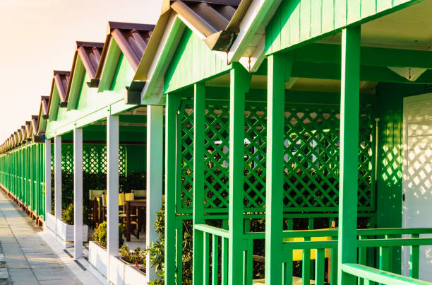 istock Forte dei Marmi beach with cabins, Versilia, Italy. 1157959309
