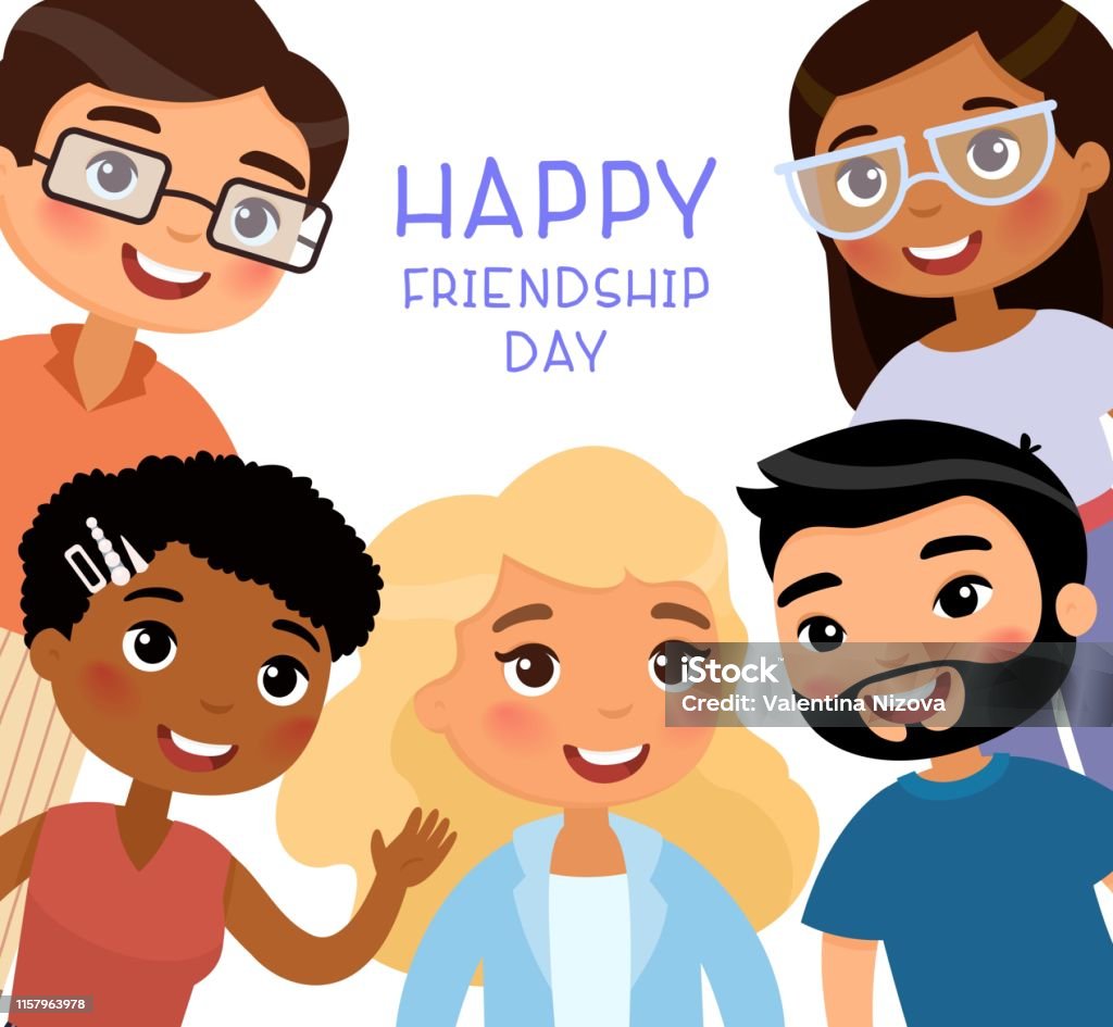Happy Friendship Day Poster Multinational Young Women And Young ...