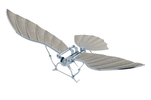 invención de aviones de Leonardo da Vinci aislados en blanco photo