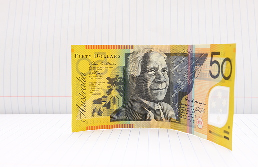 Fifty Australian dollars note standing