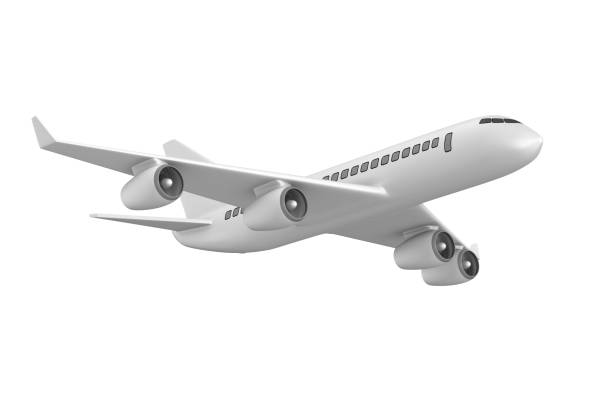 aereo su sfondo bianco. illustrazione 3d isolata - airplane travel commercial airplane isolated foto e immagini stock