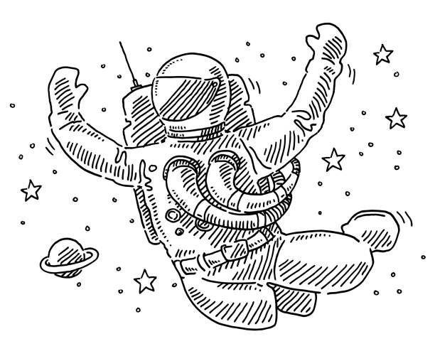Astronaut Floating In Space Drawing Hand-drawn vector drawing of a Astronaut Floating In Space. Black-and-White sketch on a transparent background (.eps-file). Included files are EPS (v10) and Hi-Res JPG. astronaut clipart stock illustrations