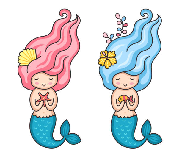 istock Mermaids with pink and blue hair. Vector illustration. 1157971310