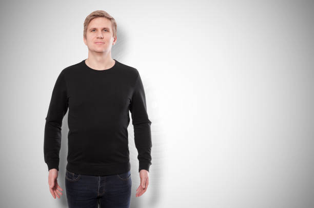 Man in black sweatshirt, black hoodies. white background