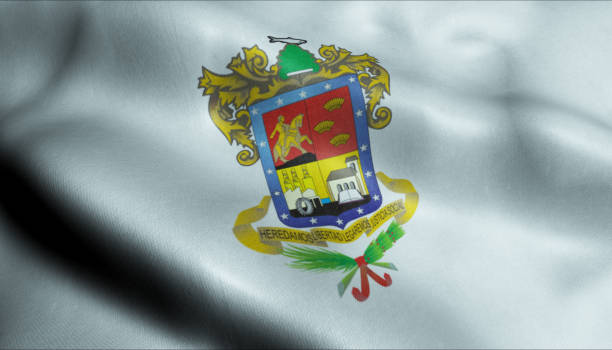 istock 3D Waving Flag of Michoacan City Closeup View 1157972712