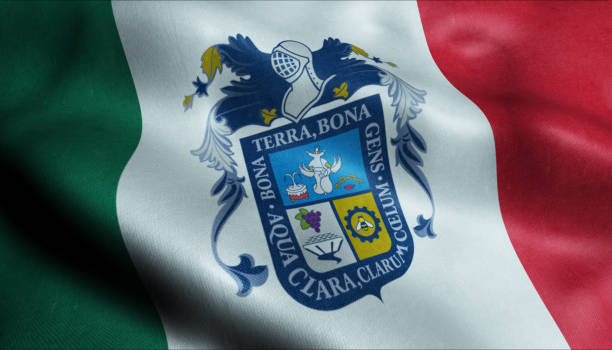 istock Aguascalientes City Flag Country Mexico Closeup View 3D Rendering 1157972716