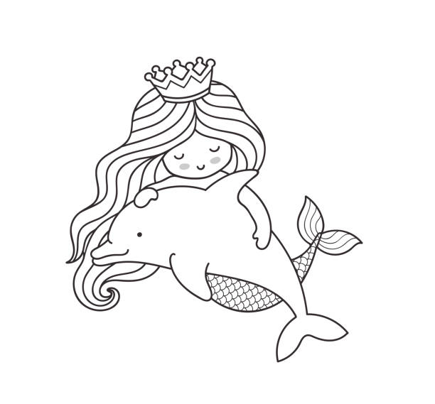 Ilustración de Sirena De Ensueño Flotando Con Delfín y más Vectores Libres  de Derechos de Colorear - Colorear, Delfín, Abrazar - iStock