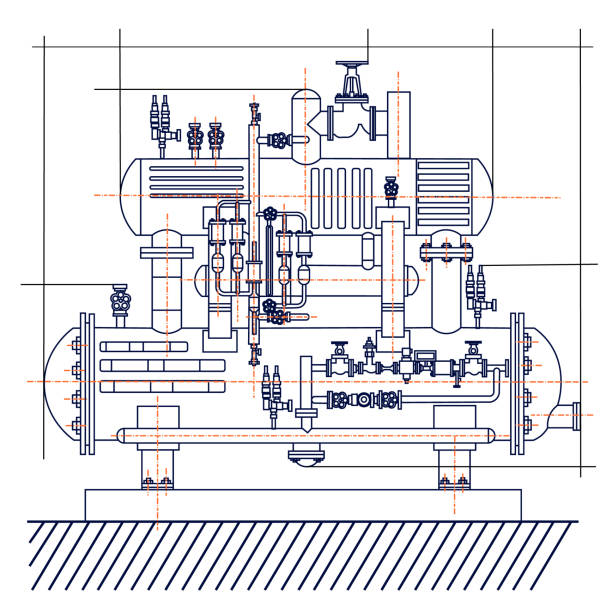 istock Smooth free technological drawing of the refrigeration unit. Drawing of a machine chill 1157974762
