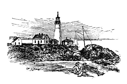 Antique illustration of USA: Portland, Maine - Lighthouse