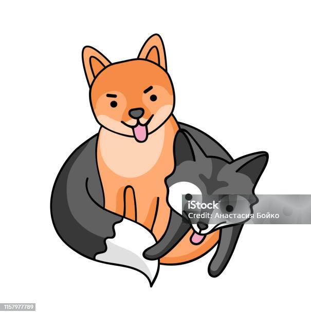 Dog And Fox Friendship Cute Cartoon Characters Stock Illustration -  Download Image Now - Animal, Animal Body Part, Animal Head - iStock