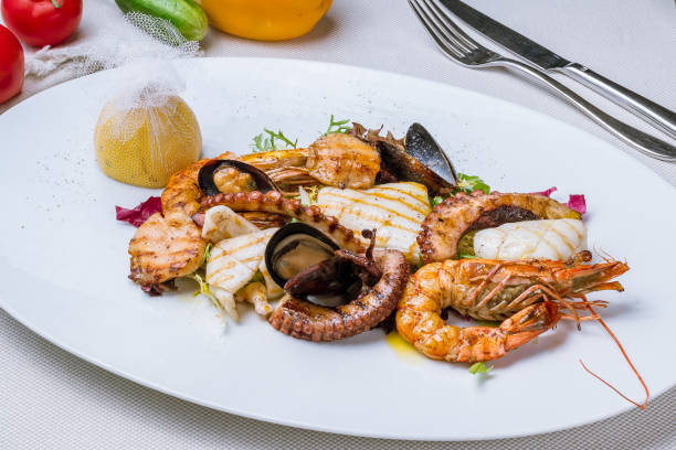 istock Seafood grilled on plate 1157979407