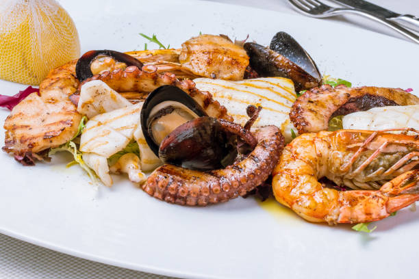 istock Seafood grilled on plate 1157979408