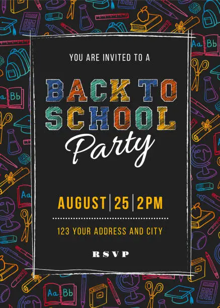 Vector illustration of Back to School Party Invitation Template - Illustration