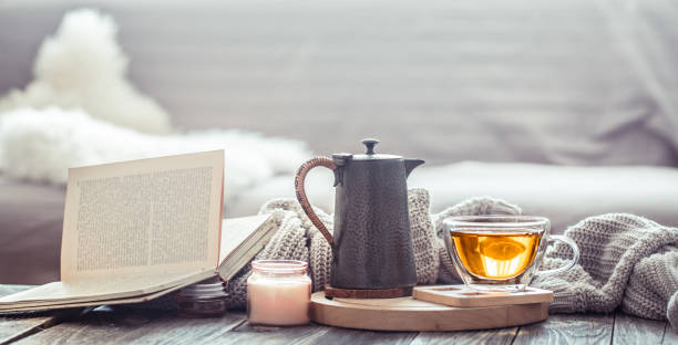 istock Cozy autumn still life with a cup of tea 1157981125