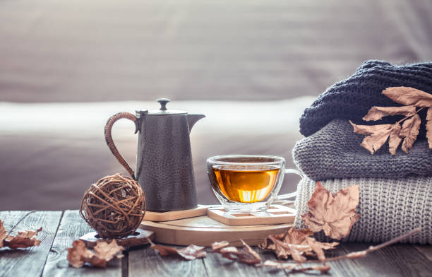 istock Cozy autumn still life with a cup of tea 1157981131